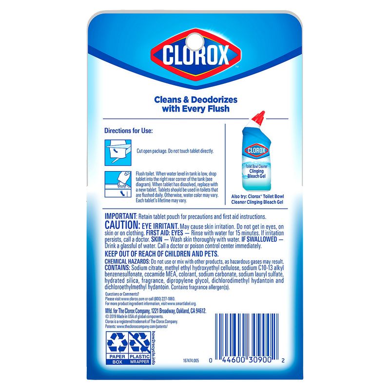 Clorox Bleach &amp; Blue Rain Clean Toilet Bowl Cleaner Tablets, 2.47 oz, 2 count