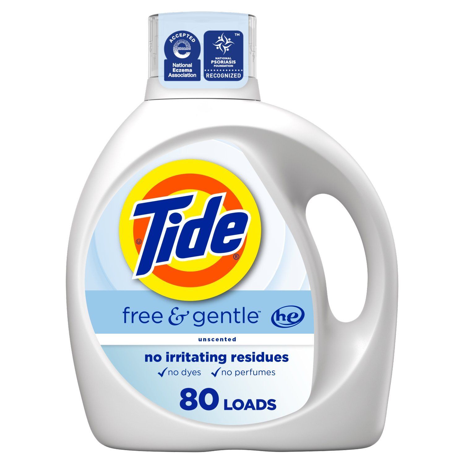 Tide Free &amp; Gentle Liquid Laundry Detergent, 105 fl oz, 80 Loads