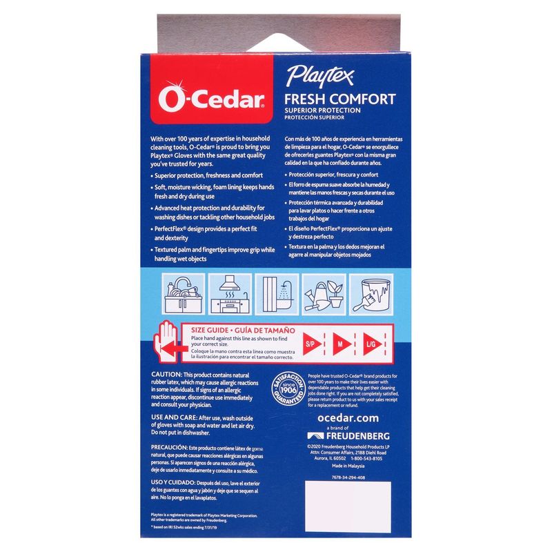 O-Cedar Playtex Fresh Comfort Superior Protection Gloves, M, 1 pair