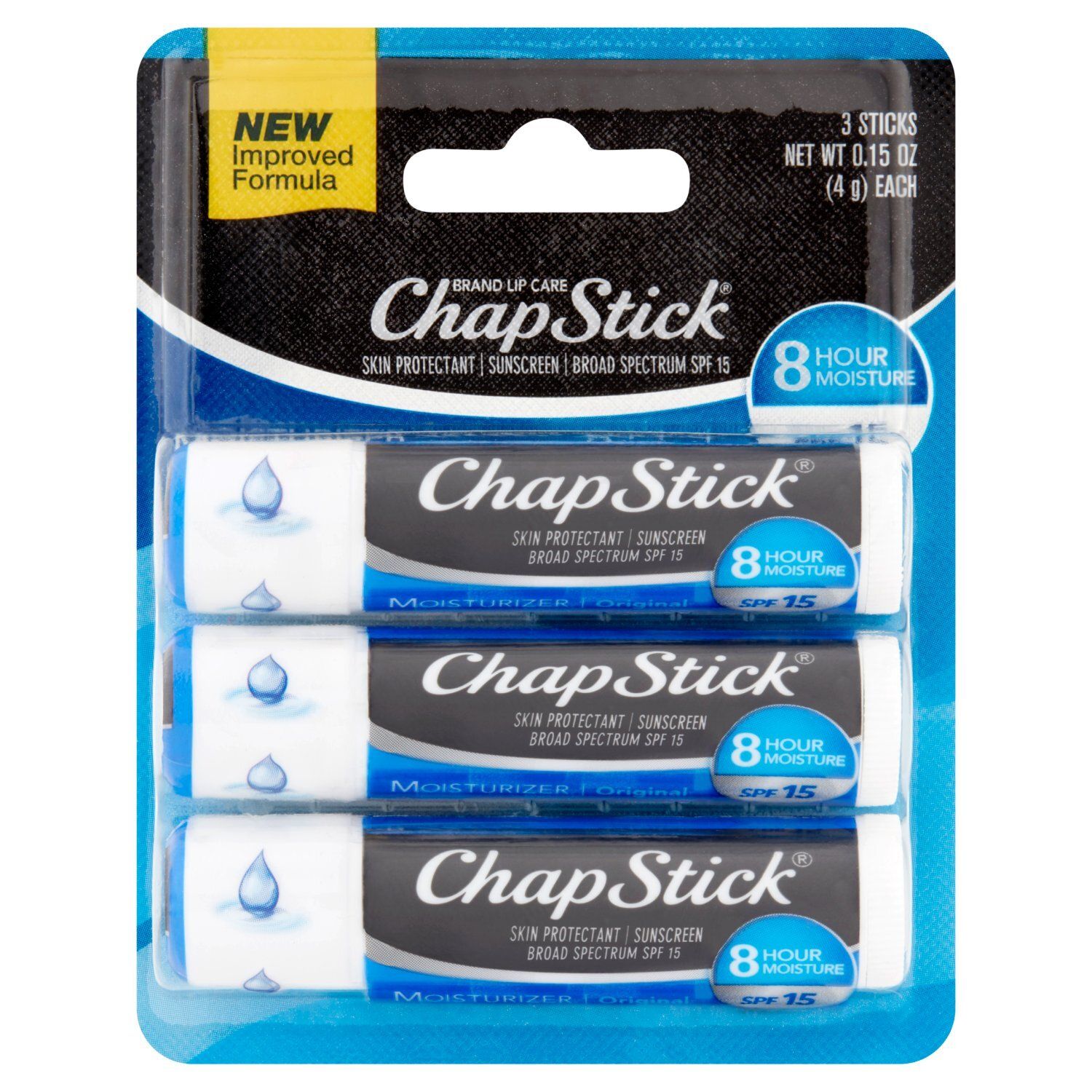 ChapStick Skin Protectant Broad Spectrum Sunscreen Lip Balm, SPF 15, 0.15 oz, 3 count