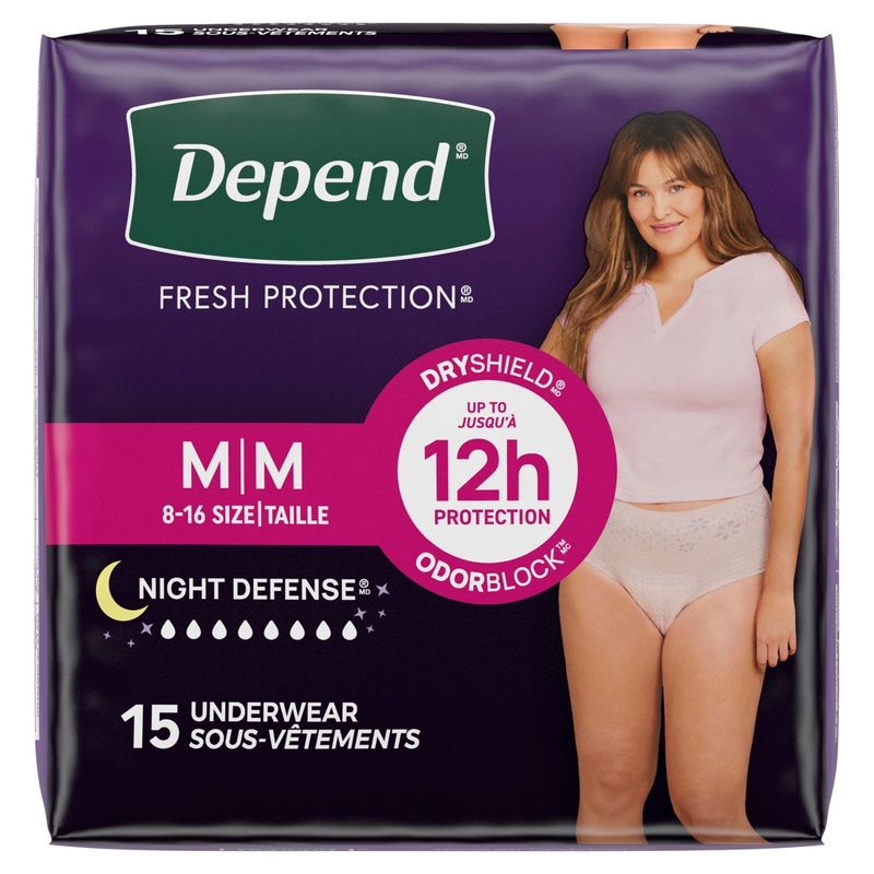 Depend Night Defense Fresh Protection Underwear, Size M, 15 count