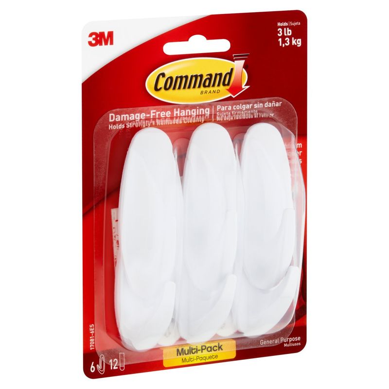 Command™ Medium Designer Hooks Value Pack, White, 6 Hooks, 12 Strips/Pack