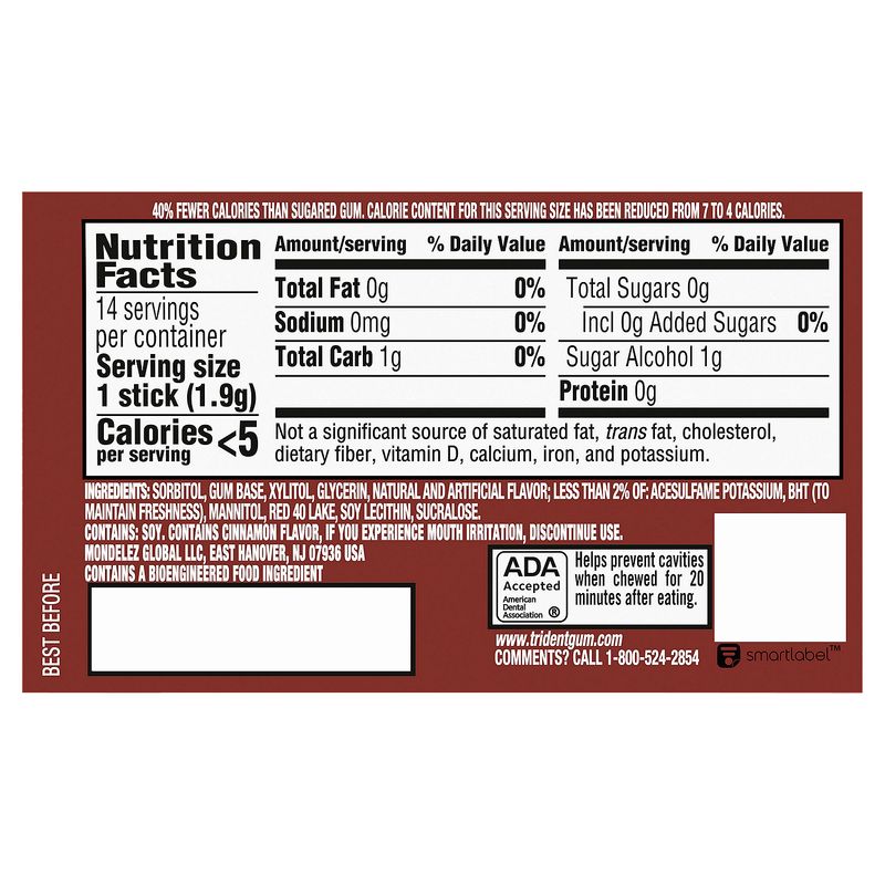 Trident Cinnamon Sugar Free Gum with Xylitol, 14 count