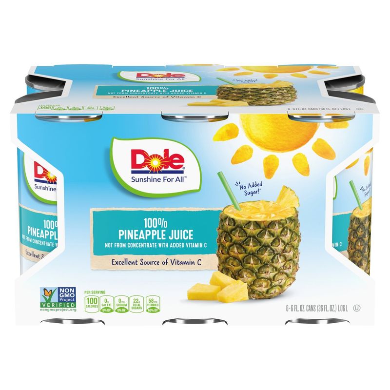 Dole 100% Pineapple Juice, 6 fl oz, 6 count