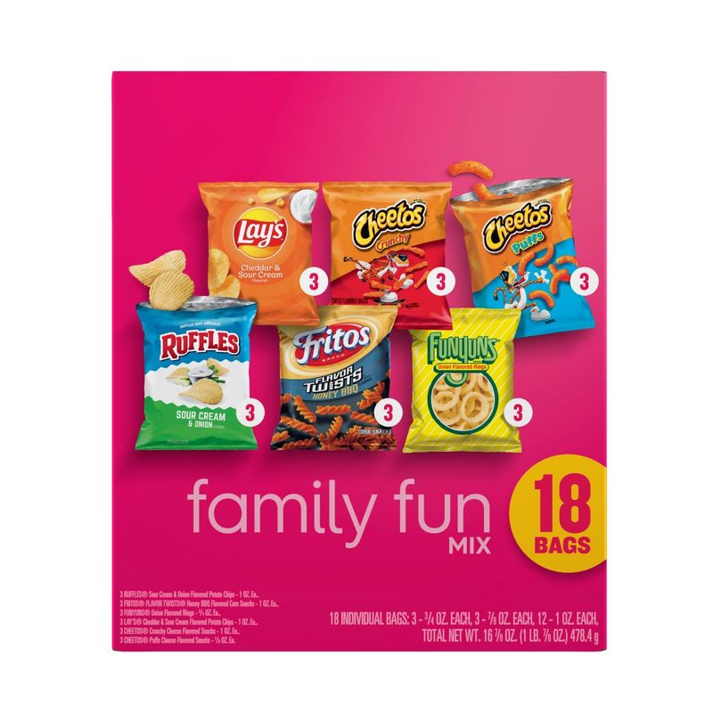 Frito Lay Snacks Family Fun Mix Variety Pack, 16 7/8 Oz, 18 Count