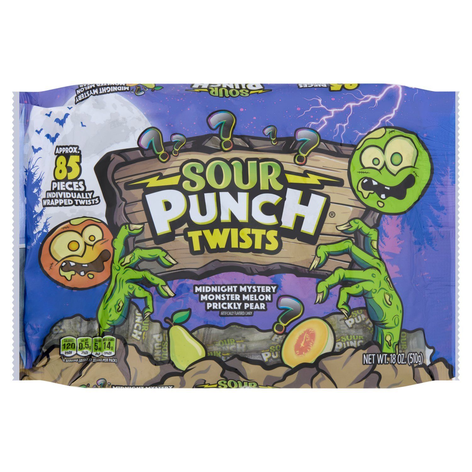 Sour Punch Twists Midnight Mystery Monster Melon Prickly Pear Candy, 85 count, 18 oz