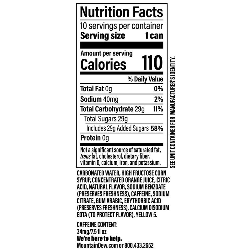 Mountain Dew Soda Citrus 7.5 Fl Oz, 10 Count