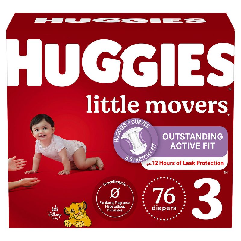 Huggies Little Movers Diapers, Size 3, 16-28 lb, 76 count