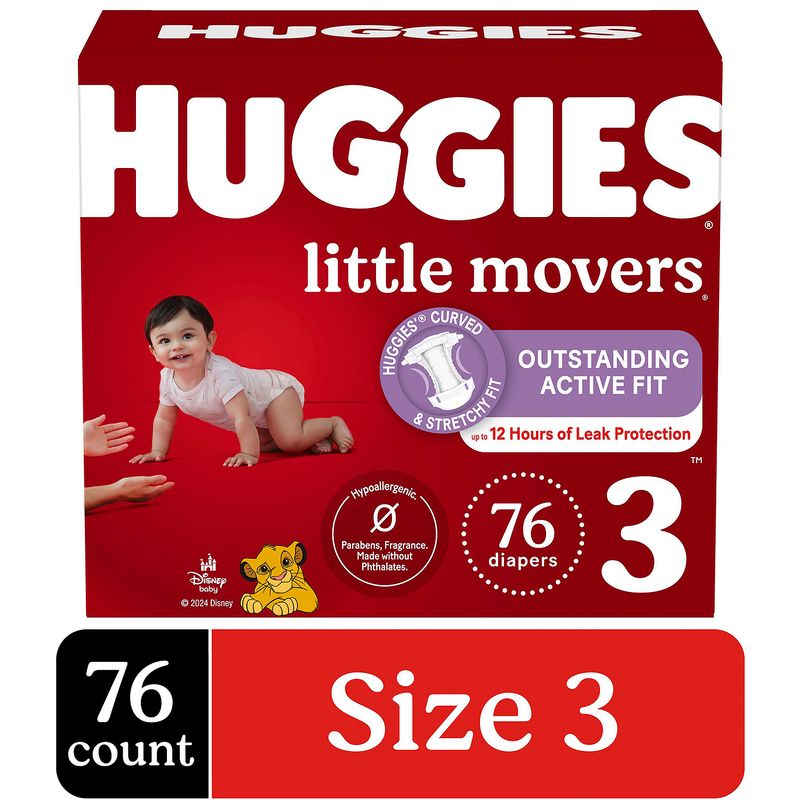 Huggies Little Movers Diapers, Size 3, 16-28 lb, 76 count
