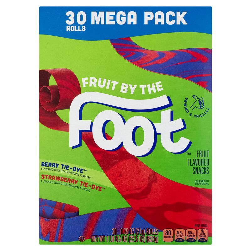 Fruit by the Foot Berry Tie-Dye and Strawberry Tie-Dye Fruit Flavored Snacks, 0.75 oz, 30 count