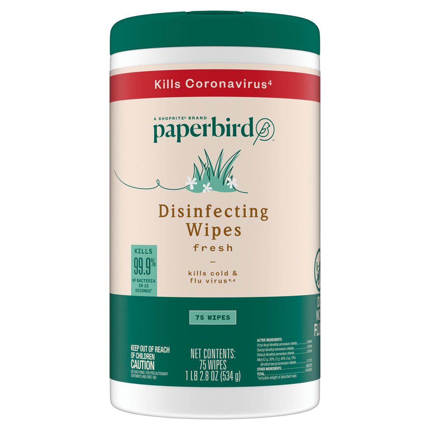 Paperbird Fresh Disinfecting Wipes, 75 count, 1 lb 2.8 oz
