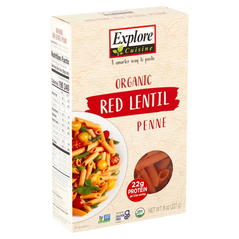 Explore Cuisine Organic Red Lentil Penne Pasta, 8 oz