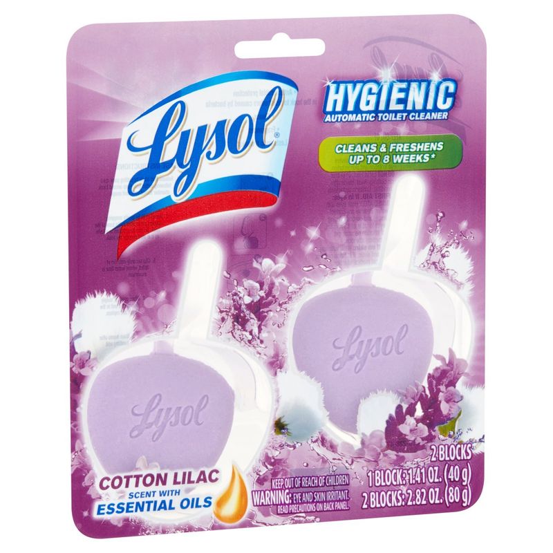 Lysol Cotton Lilac Scent with Essential Oils Automatic Toilet Cleaner, 1.41 oz, 2 count