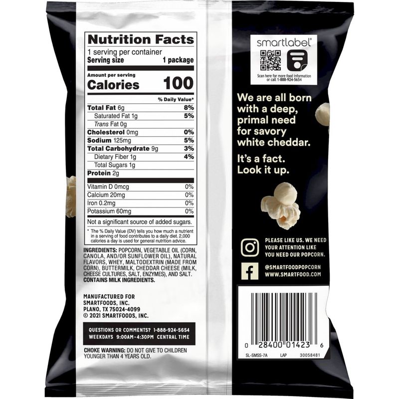 Smartfood Popcorn White Cheddar Flavored 5/8 Oz