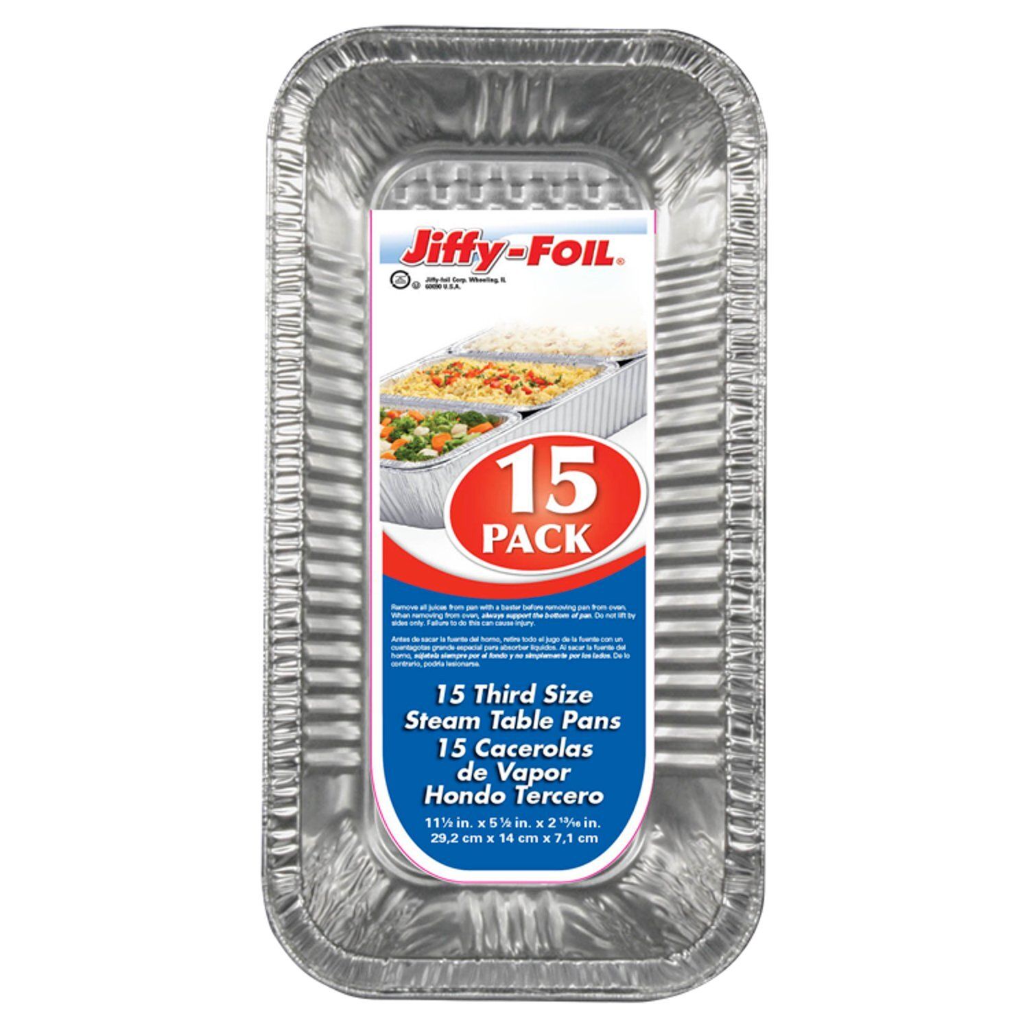 Jiffy Foil Third Size Steam Table Pans, 15 Count