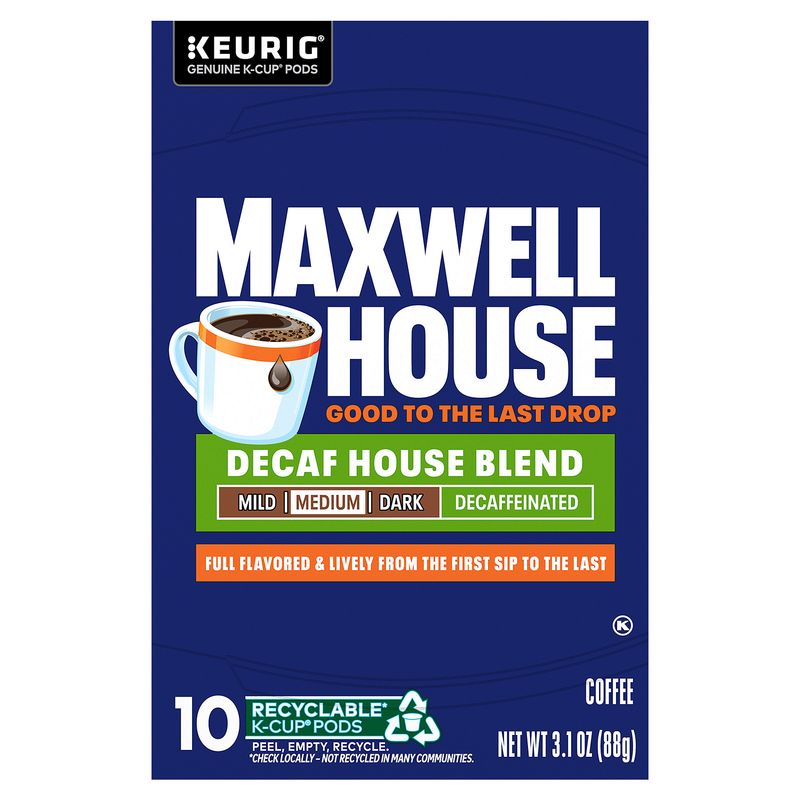 Maxwell House Decaf House Blend Medium Coffee K-Cup Pods, 10 count, 3.1 oz
