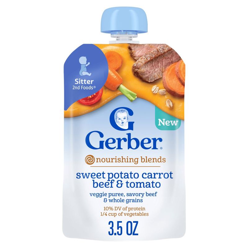 Gerber 2nd Foods Sweet Potato Carrot Beef &amp; Tomato Nourishing Blends Baby Food, Sitter, 3.5 oz