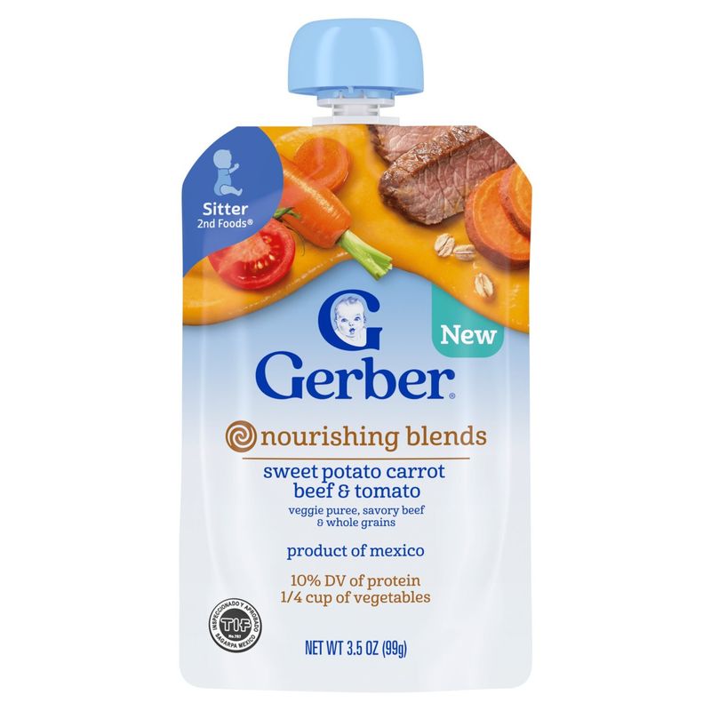 Gerber 2nd Foods Sweet Potato Carrot Beef &amp; Tomato Nourishing Blends Baby Food, Sitter, 3.5 oz
