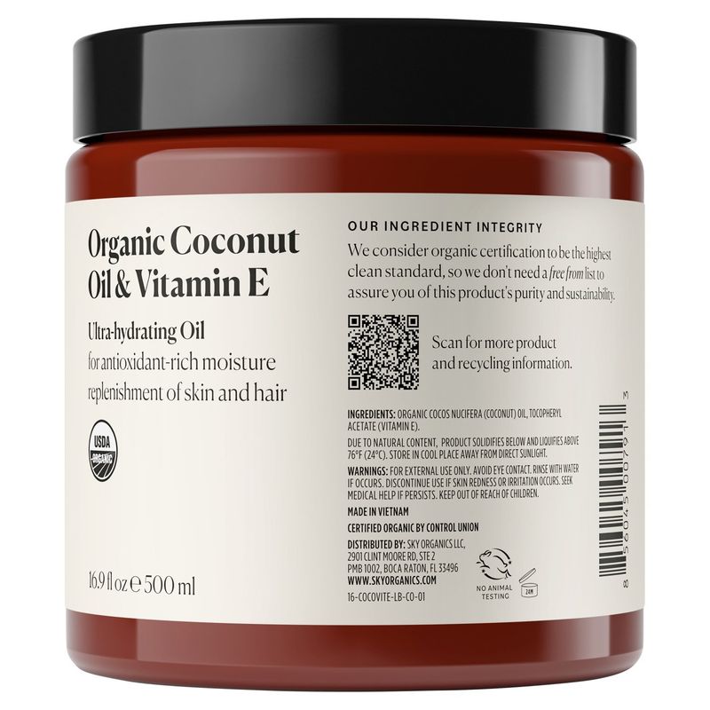 Sky Organics Organic Coconut Oil &amp; Vitamin E Ultra-Hydrating Oil, 16.9 fl oz