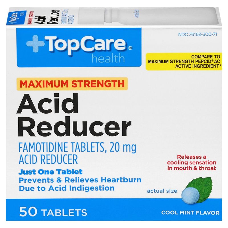 TopCare Health Maximum Strength Cool Mint Flavor Acid Reducer Famotidine Tablets, 20 mg, 50 count