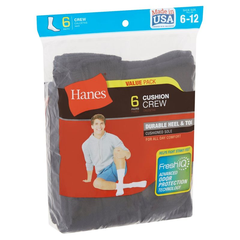 Hanes Cushion Crew Socks Value Pack, 6-12, 6 pair