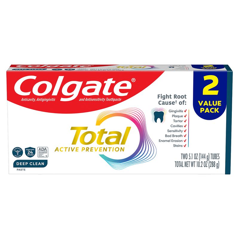 Colgate Total Active Prevention Deep Clean Toothpaste Value Pack, 5.1 oz, 2 count