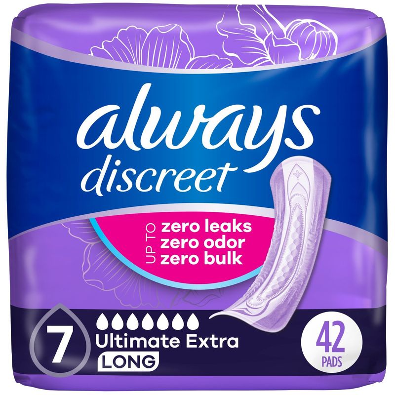 Always Discreet Adult Incontinence Pads for Women, Ultimate Extra Absorbency, Long Length, Postpart