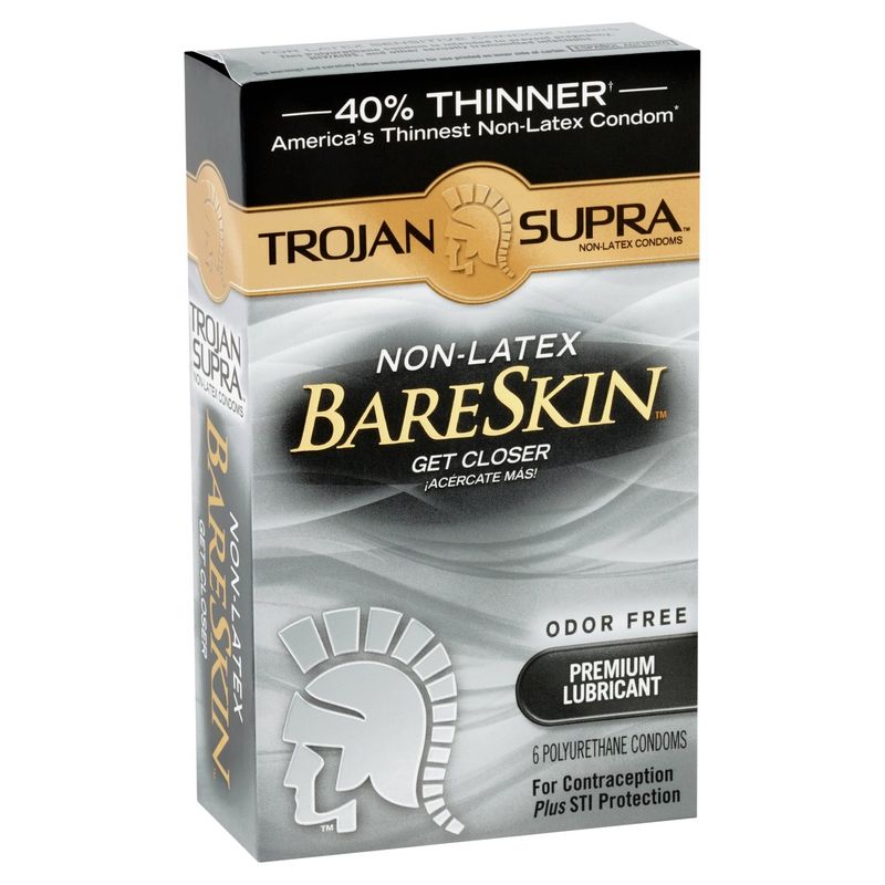 Trojan Supra BareSkin Premium Lubricant Non-Latex Polyurethane Condoms, 6 count