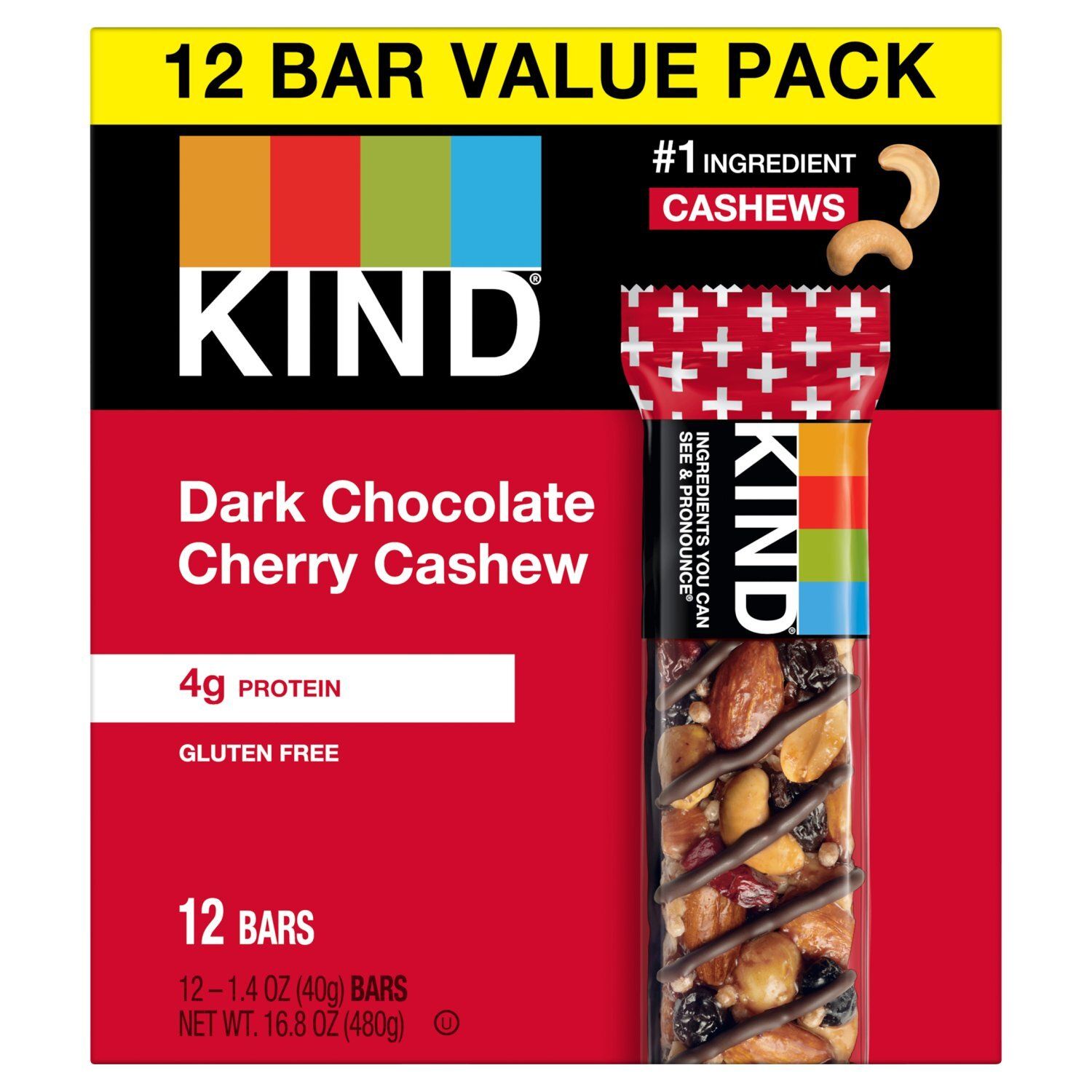 Kind Dark Chocolate Cherry Cashew Bars Value Pack, 1.4 oz 12 count