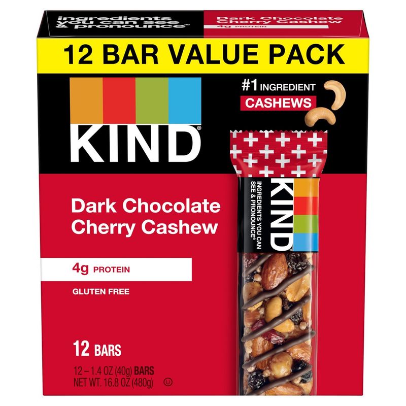 Kind Dark Chocolate Cherry Cashew Bars Value Pack, 1.4 oz 12 count