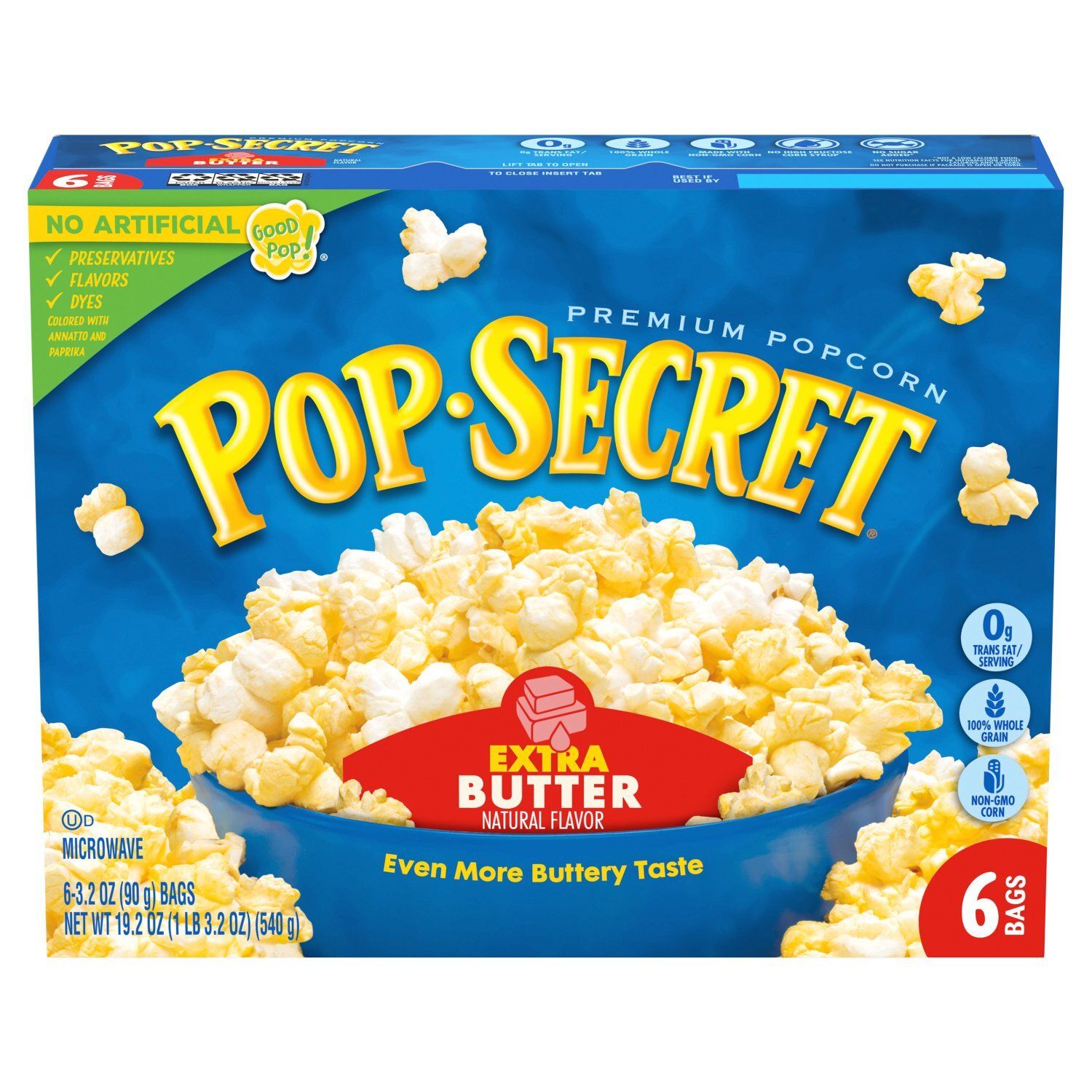 Pop Secret Extra Butter Microwave Premium Popcorn, 3.2 oz, 6 count