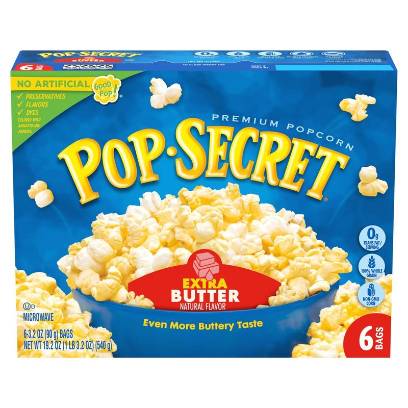 Pop Secret Extra Butter Microwave Premium Popcorn, 3.2 oz, 6 count