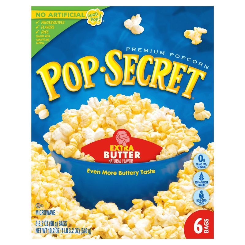 Pop Secret Extra Butter Microwave Premium Popcorn, 3.2 oz, 6 count