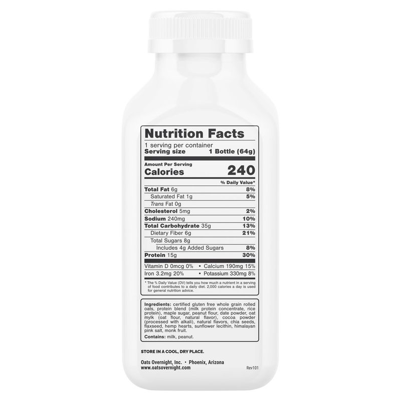 Oats Overnight Chocolate Peanut Butter Shake, 2.2 oz