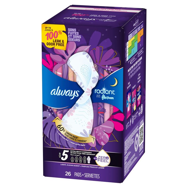 Always Radiant Extra Heavy Overnight with Flexfoam Pads, Size 5, 26 count