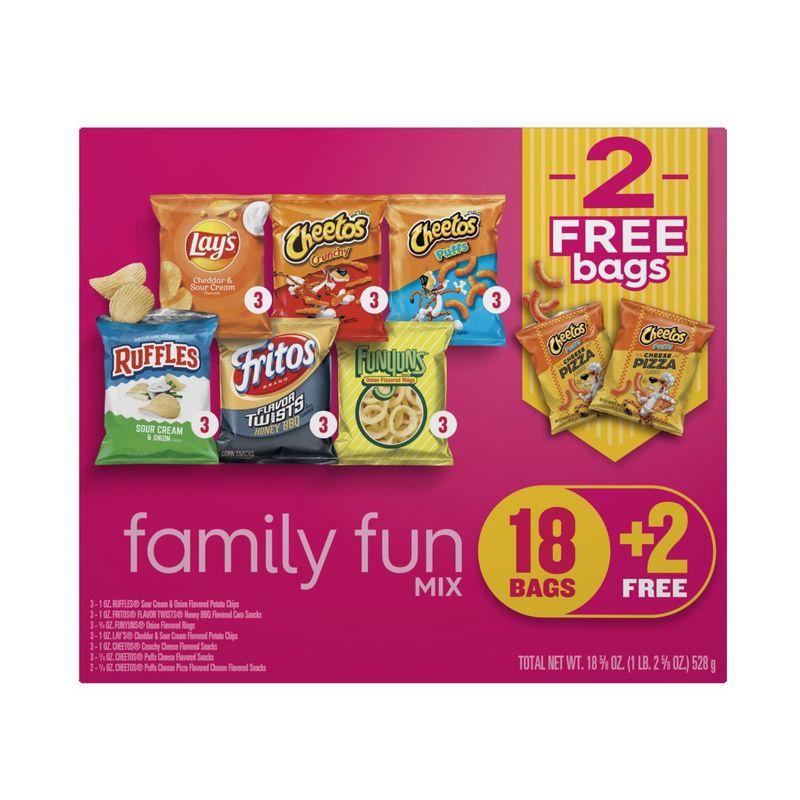 Frito Lay Snacks Variety Packs Bonus Family Fun Mix, 18 5/8 Oz, 20 Count