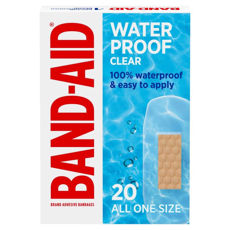 Band-Aid Water Proof Clear Adhesive Bandages, 20 count