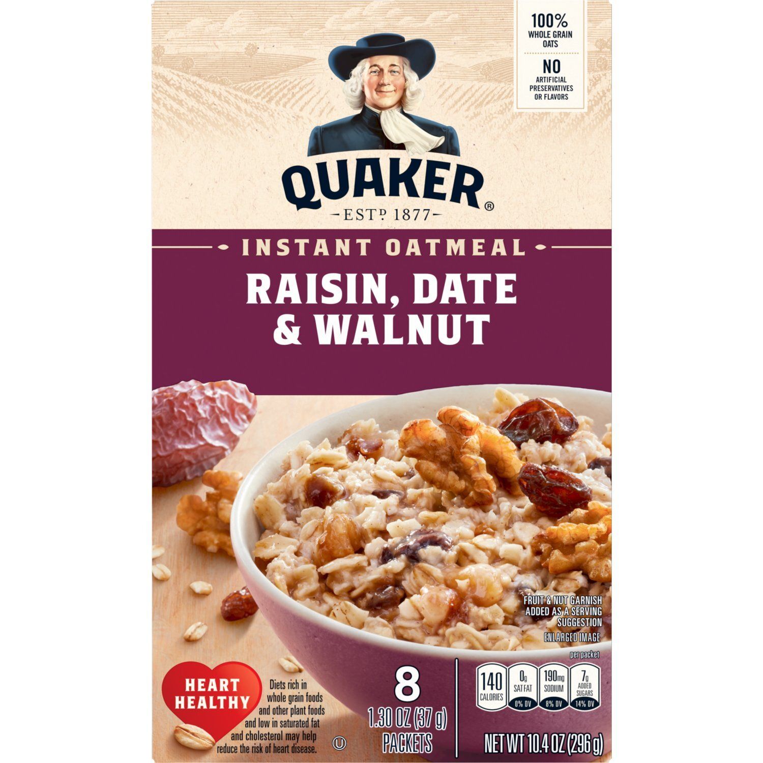 Quaker Instant Oatmeal Raisin Date &amp; Walnut 1.30 Oz 8 Count
