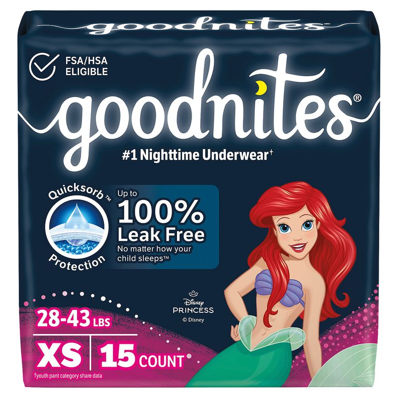 Goodnites Girls Nighttime Underwear, Sizes 3-5, XS, 28-43 lbs, 15 count