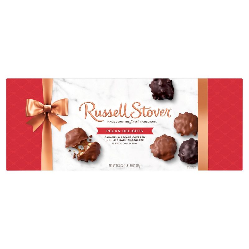 Russell Stover Pecan Delights Caramel &amp; Pecans Covered in Milk &amp; Dark Chocolate, 19 count, 17.35 oz