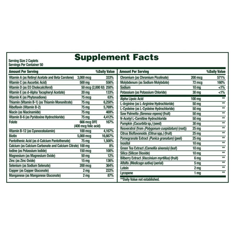 Nature's Bounty High Potency Men's Multi Complete Multivitamin Dietary Supplement, 100 count
