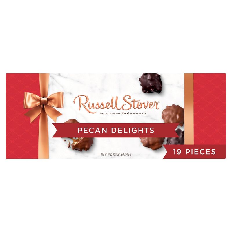 Russell Stover Pecan Delights Caramel &amp; Pecans Covered in Milk &amp; Dark Chocolate, 19 count, 17.35 oz