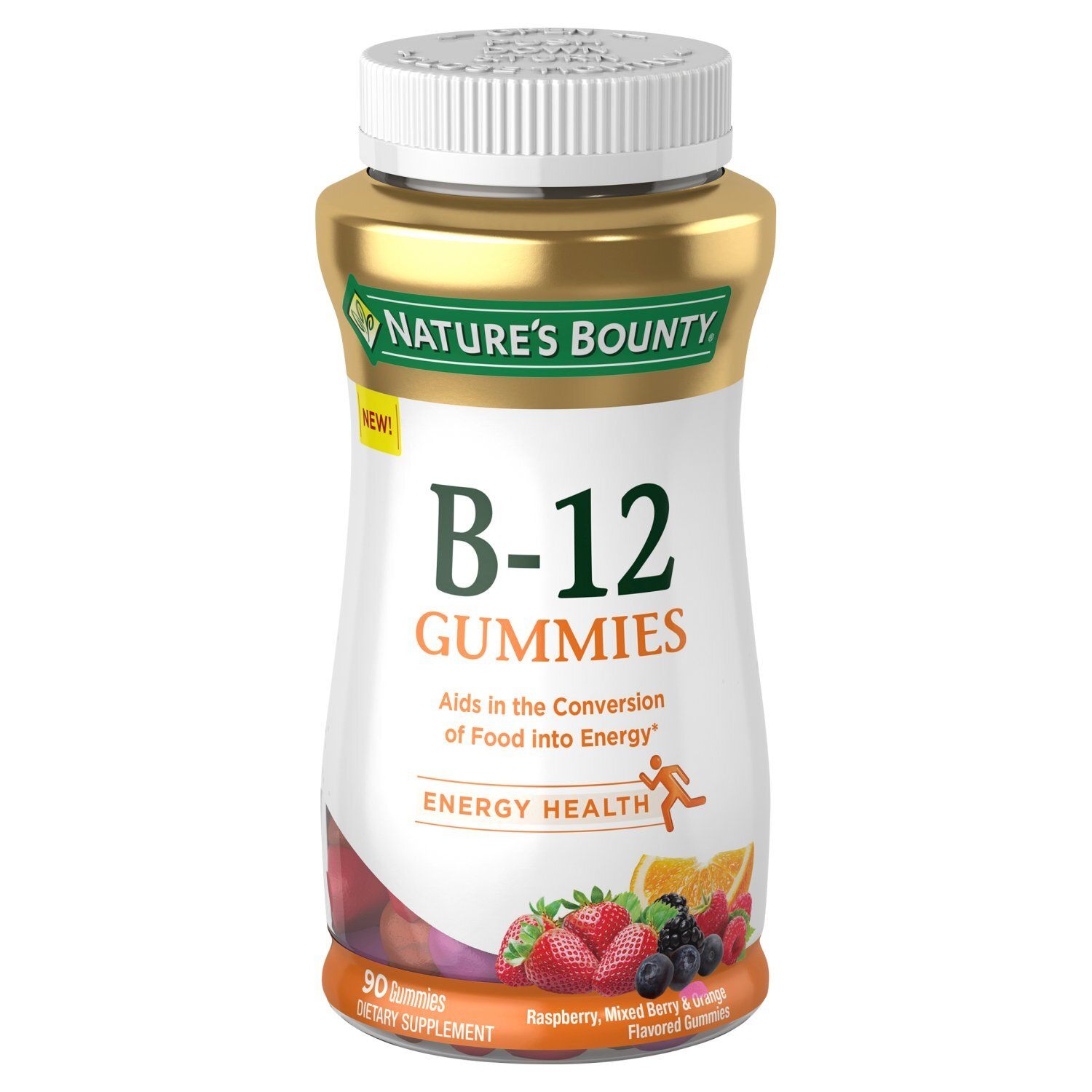 Nature's Bounty B-12 Raspberry, Mixed Berry &amp; Orange Flavored Gummies Dietary Supplement, 90 count