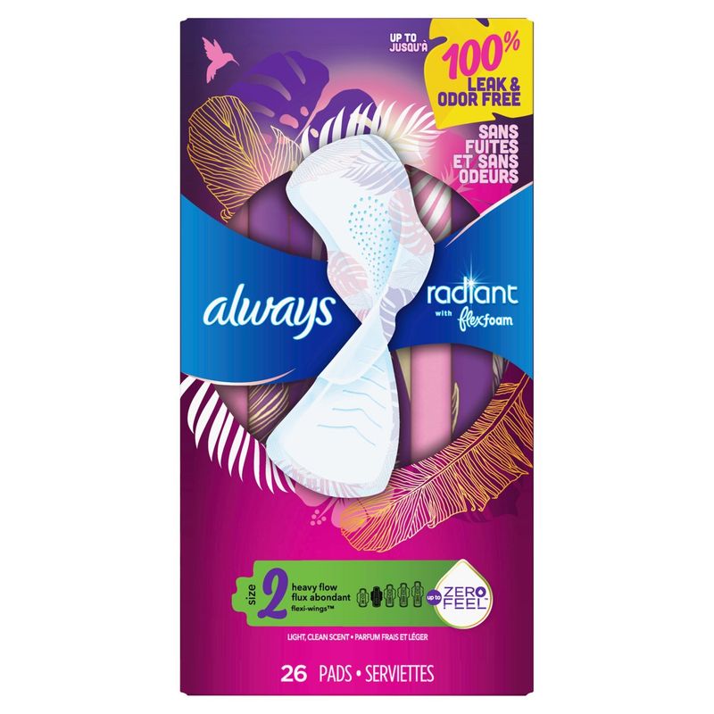 always Radiant Heavy Flow Pads, Size 2, 26 count