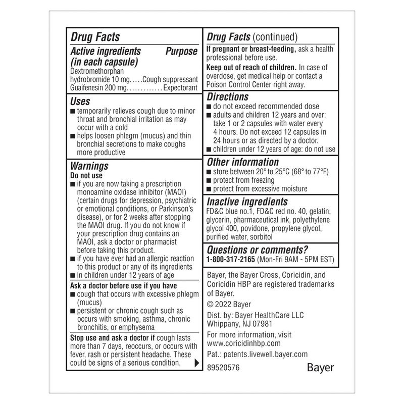 Coricidin HBP Chest Congestion &amp; Cough Liquid Gels, 20 count