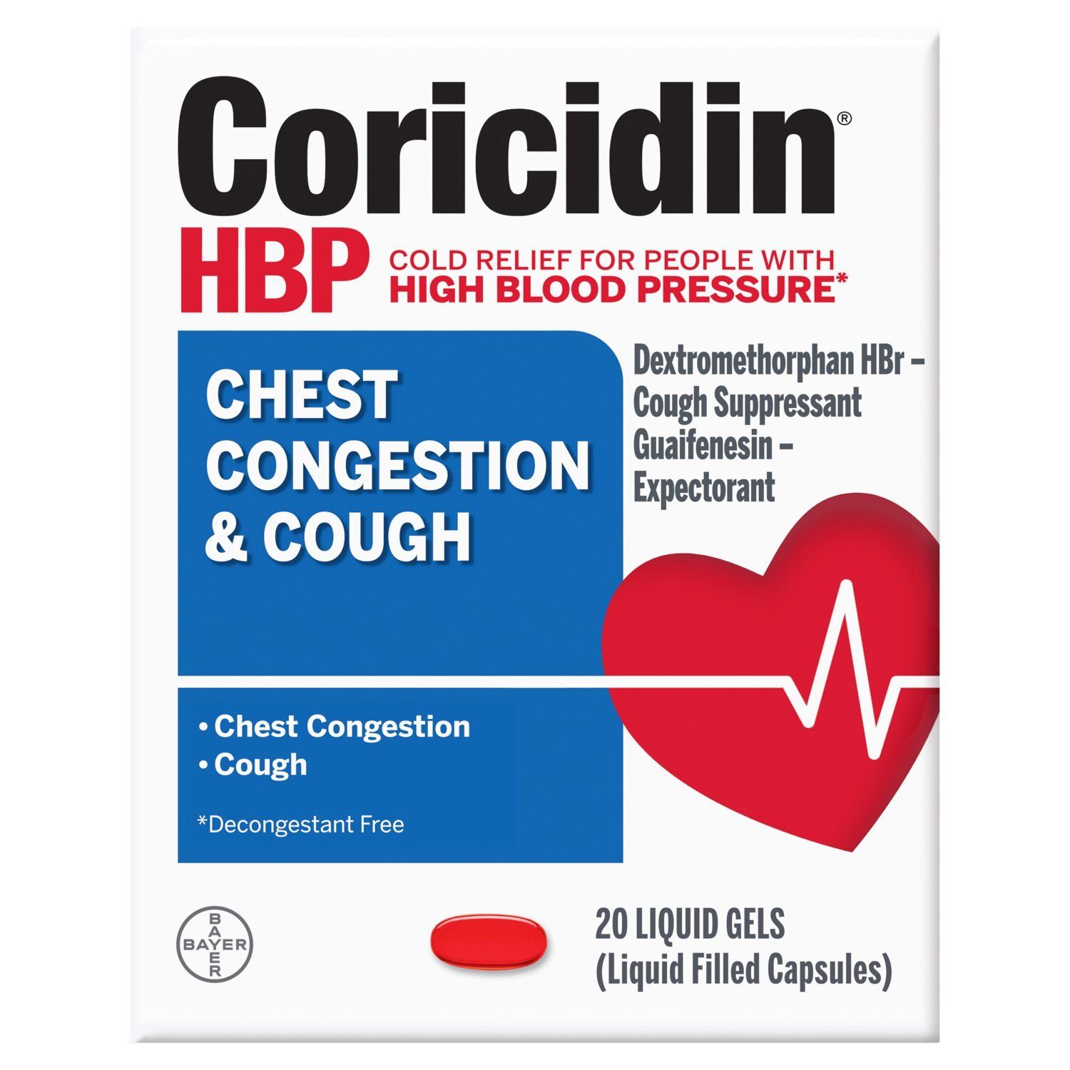 Coricidin HBP Chest Congestion &amp; Cough Liquid Gels, 20 count