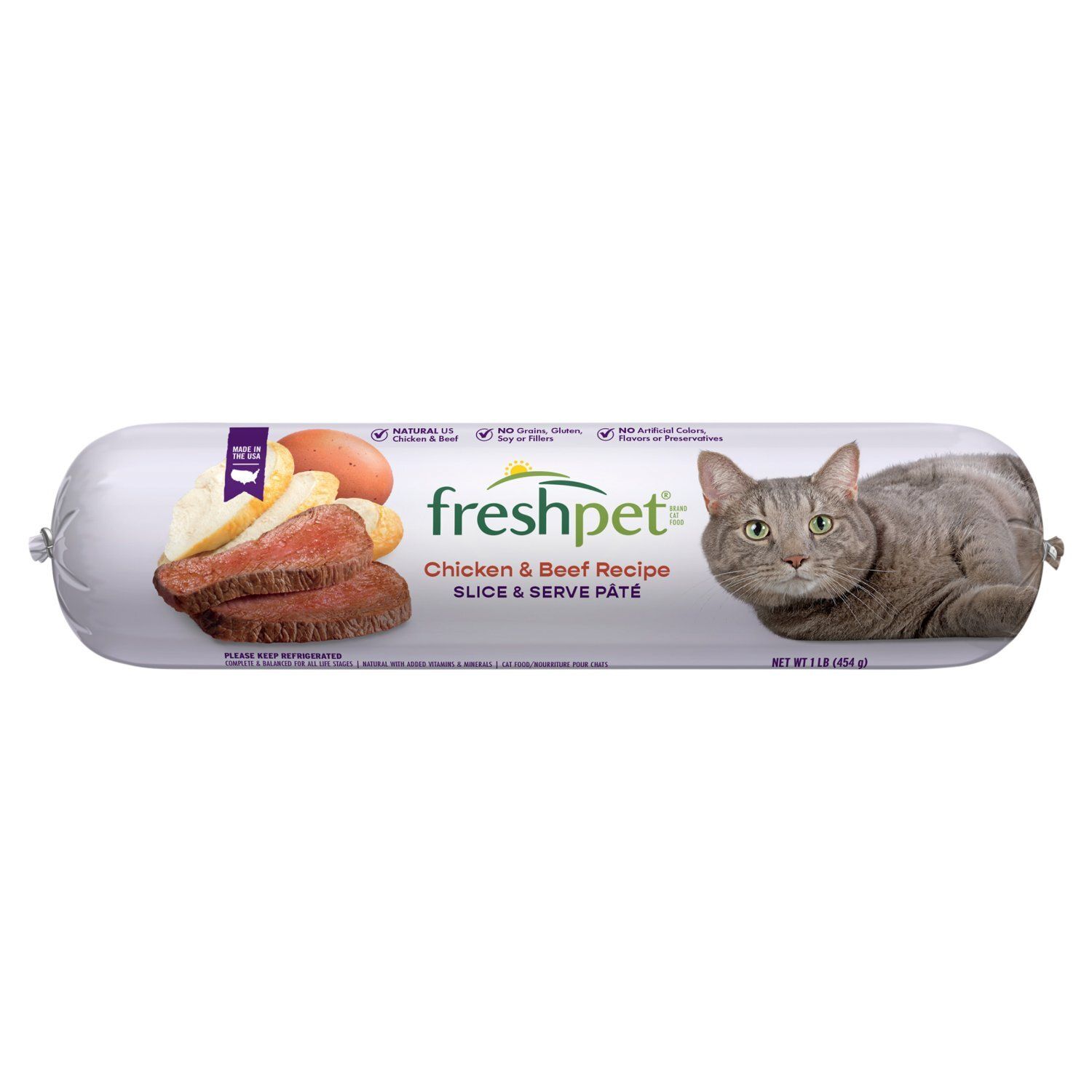 Freshpet Chicken &amp; Beef Recipe Slice &amp; Serve Pate Cat Food, 1 lb