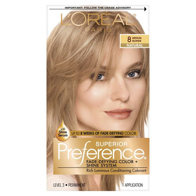 L'Oréal Paris Superior Preference 8 Medium Blonde Level 3 Permanent Haircolor, 1 application