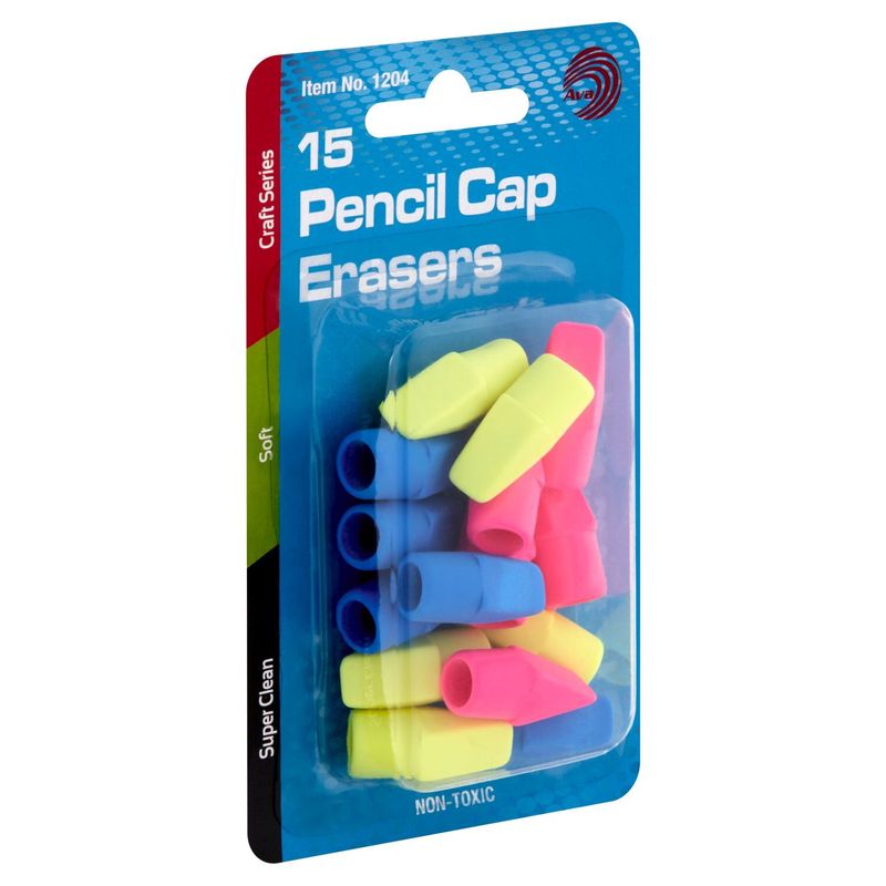 Avantix Pencil Cap Erasers, 15 count