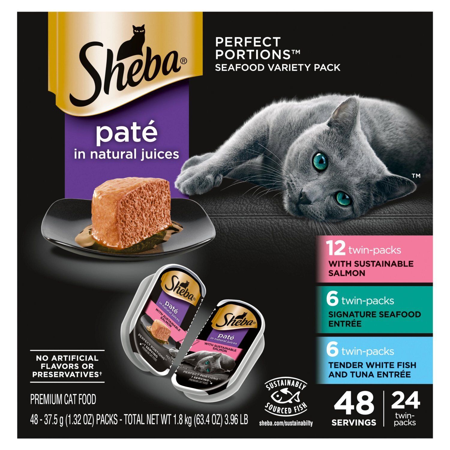 Sheba Perfect Portions Seafood Paté Premium Cat Food Variety Pack, 1.32 oz, 48 count